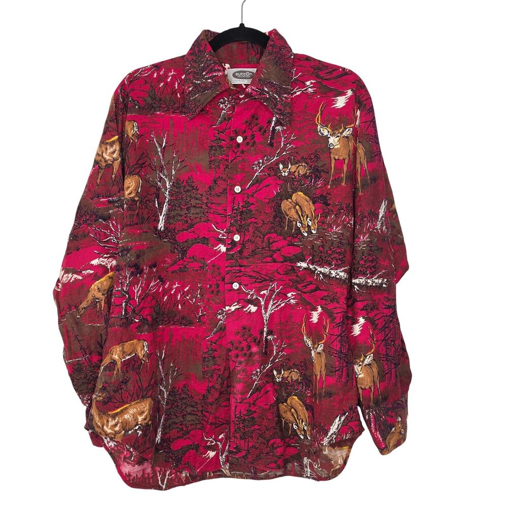Vtg Sutton Collection Shirt Men Large Red Deer Hunting Button Wildlife Outdoor